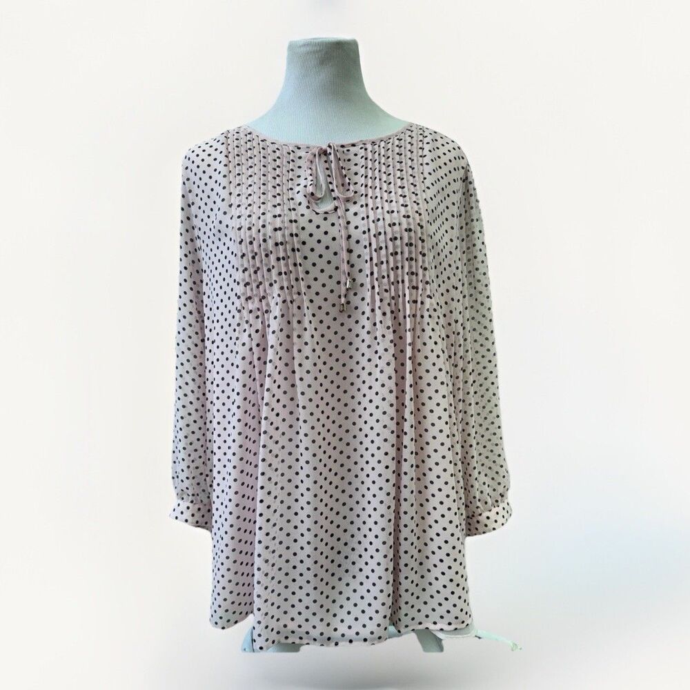 Tommy Hilfiger 1X Plus Pink Polka Dot Chiffon Peasant Blouse Boho Lined Top NWOT